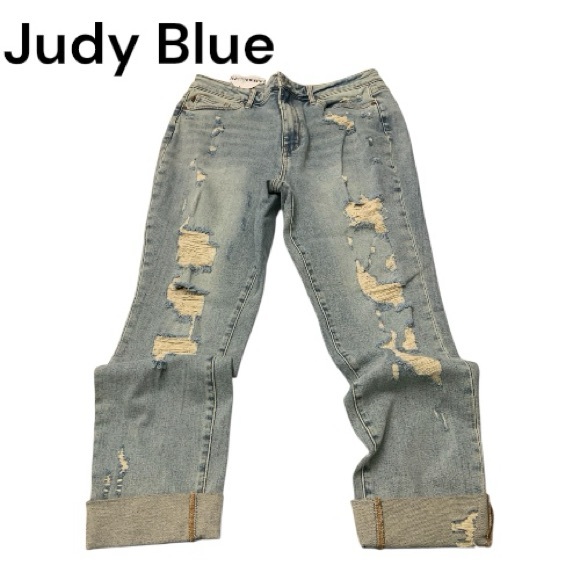 Judy Blue Denim - Judy Blue- Holy Grail Boyfriend Fit Light Blue Distressed Boyfriend Jeans 16 NWT